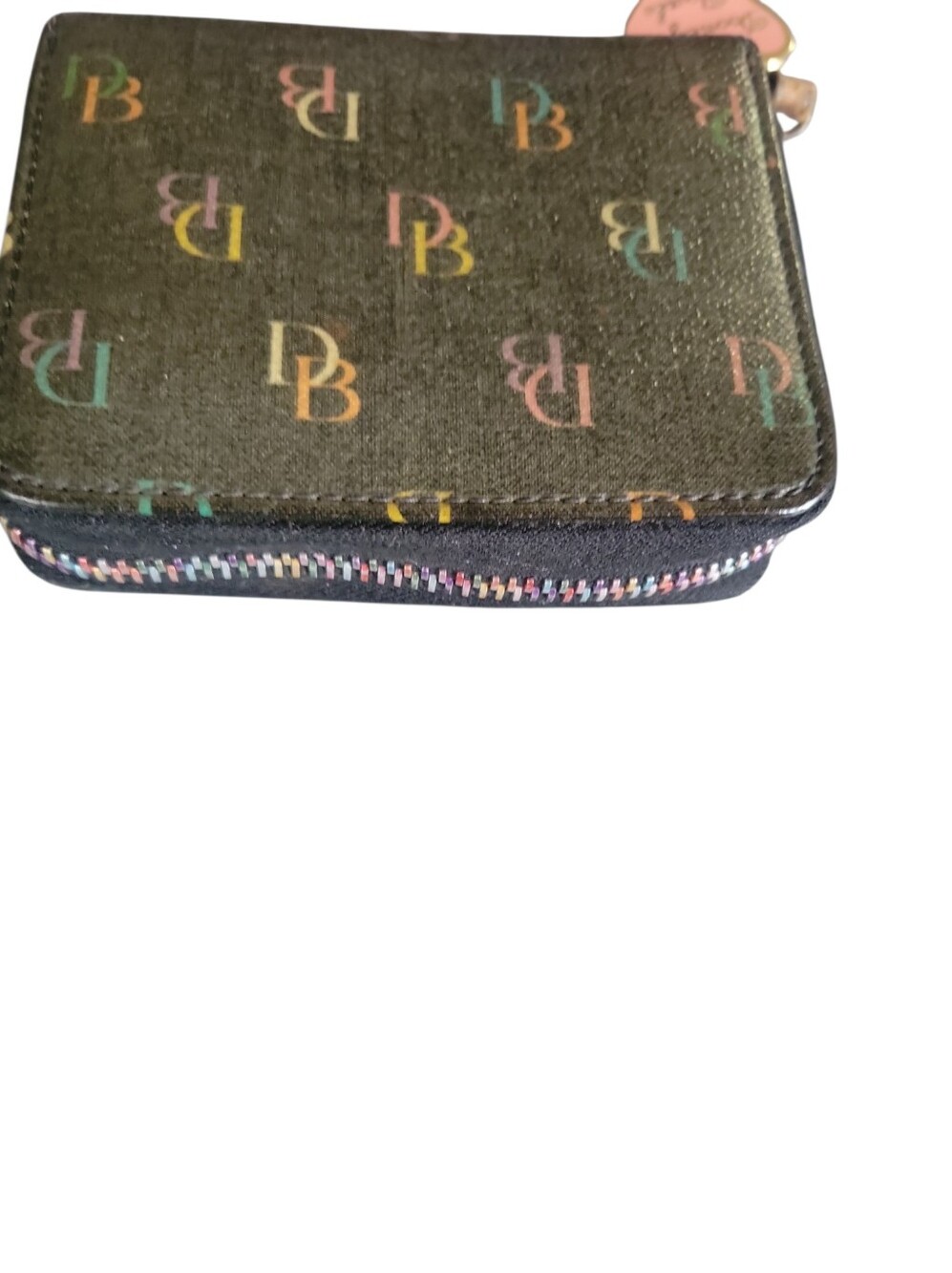 Dooney & Bourke Rainbow Multicolor DB Signature Logo Zip Wallet and Heart Charm - Picture 5 of 8